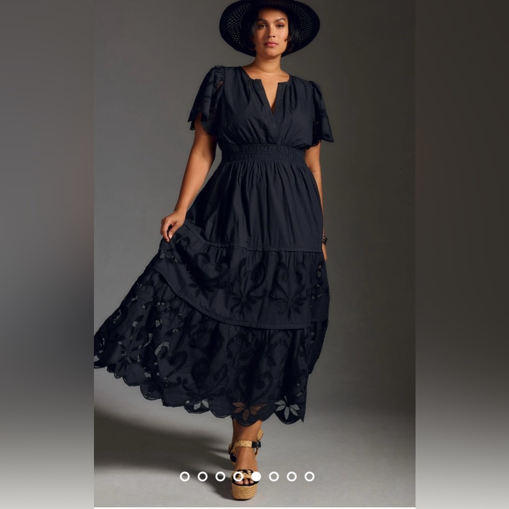 Anthropologie Black Tiered Eyelet Maxi Dress